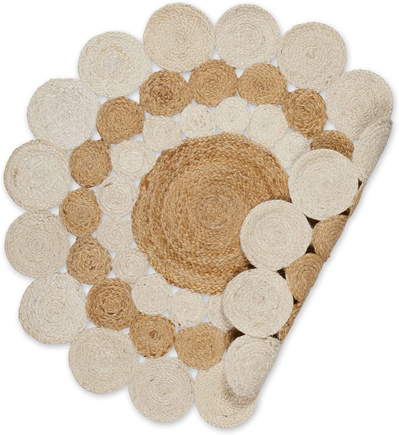 Round Circle Design White and Beige Jute Rug - Image 4
