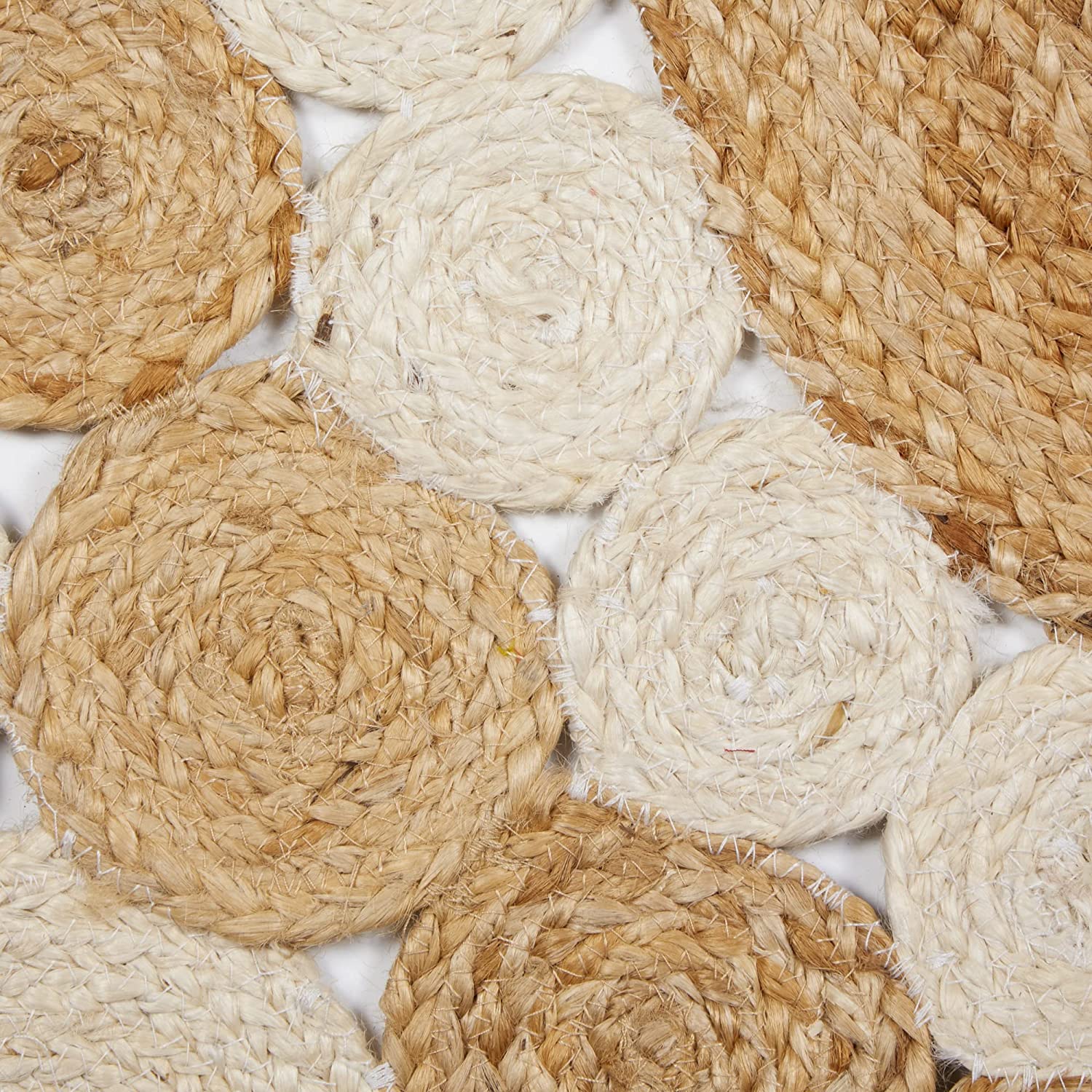 Round Circle Design White and Beige Jute Rug - Image 3