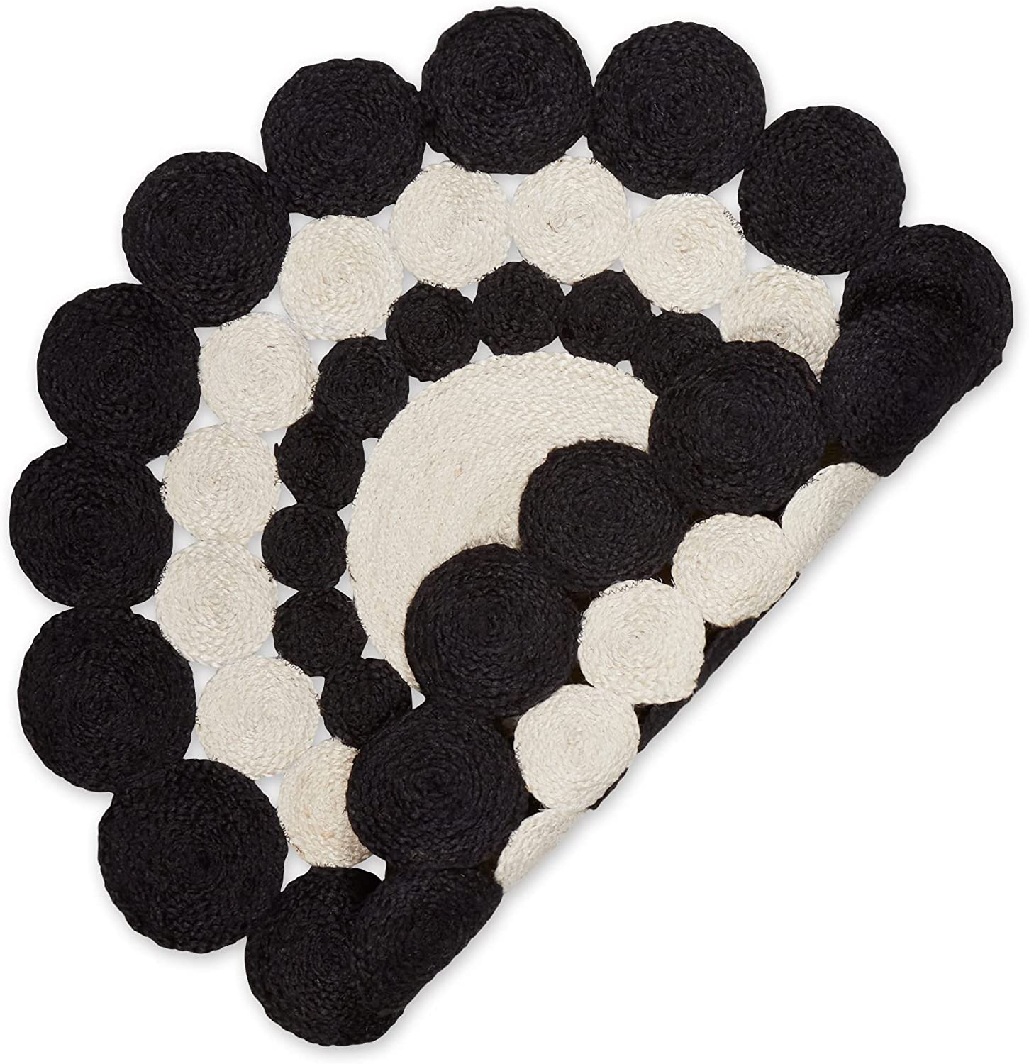 Round Circle Design Black and White Jute Rug - Image 4