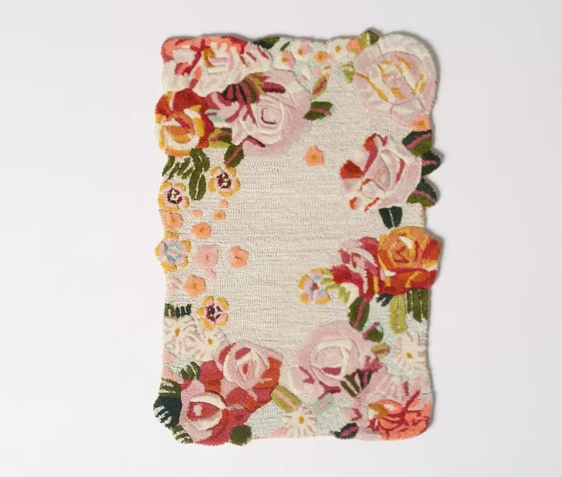 Light Shade Irregular Multicoloured Flower Rug 100% Imported Blended Wool - Image 3