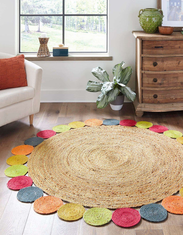 Round Multicolour Boho Charm Farmhouse Jute Rug - Image 5