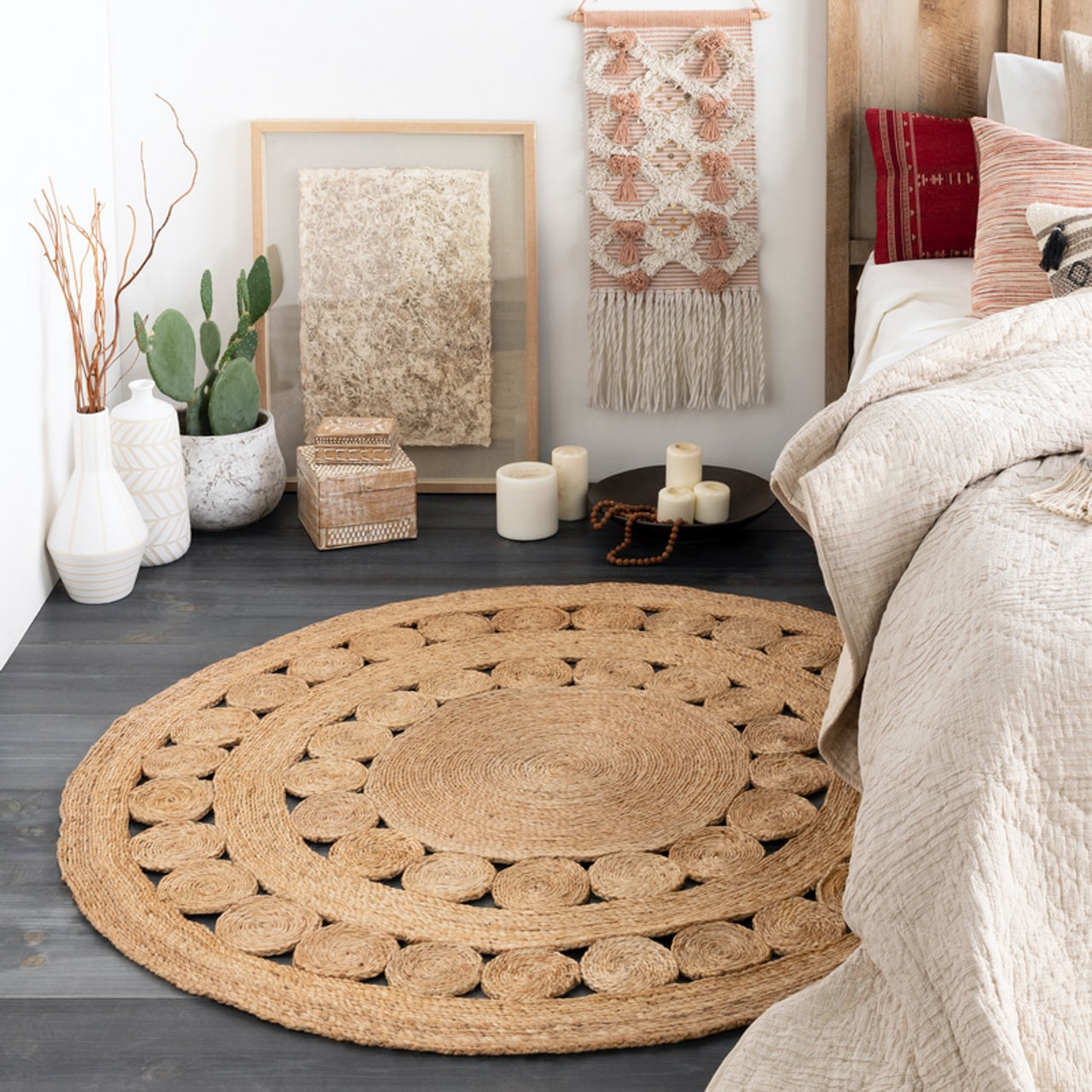 Round Boho Charm Farmhouse Jute Rug