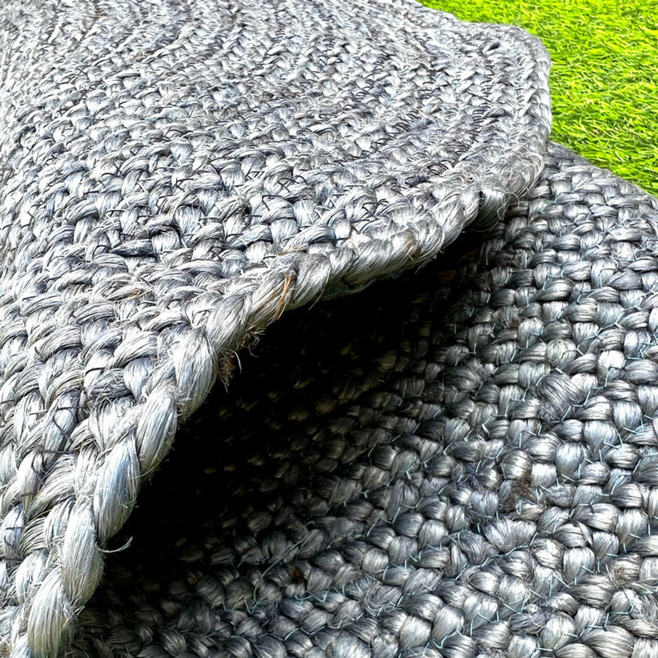 Round Natural Braided Blue Jute Rug - Image 6