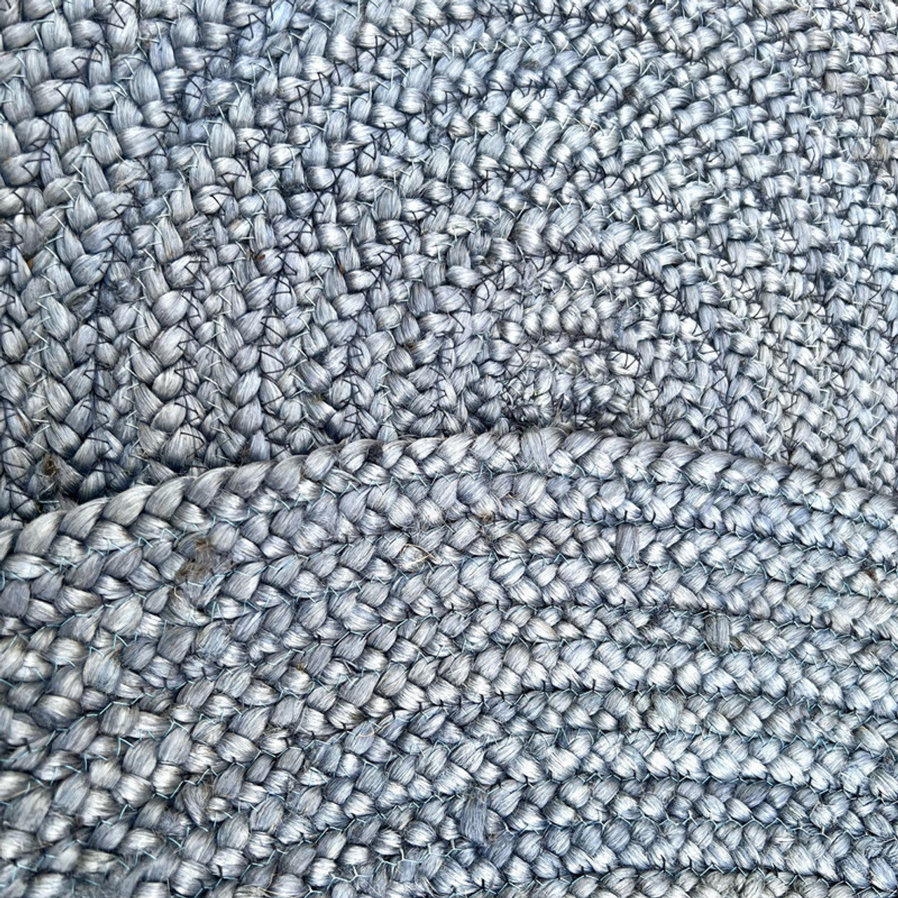 Round Natural Braided Blue Jute Rug - Image 5