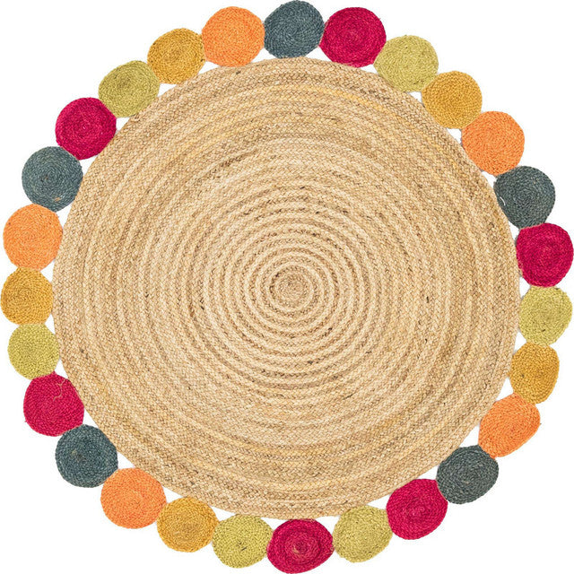 Round Multicolour Boho Charm Farmhouse Jute Rug - Image 3