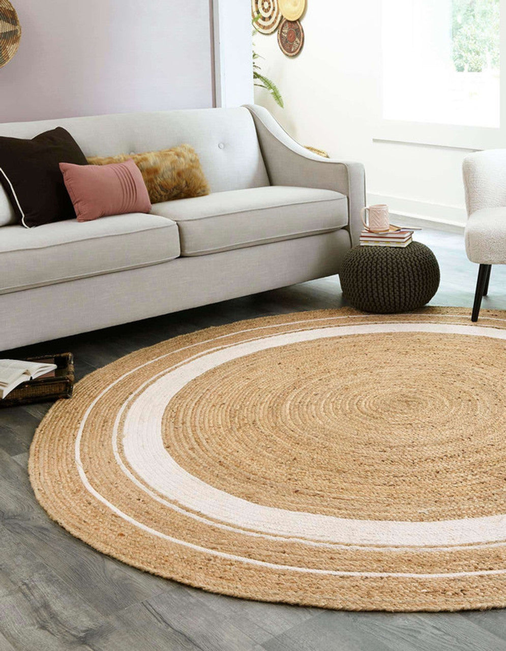 Round White Border Braided Jute Rug - Image 2