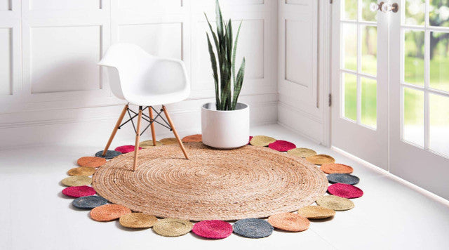 Round Multicolour Boho Charm Farmhouse Jute Rug - Image 2