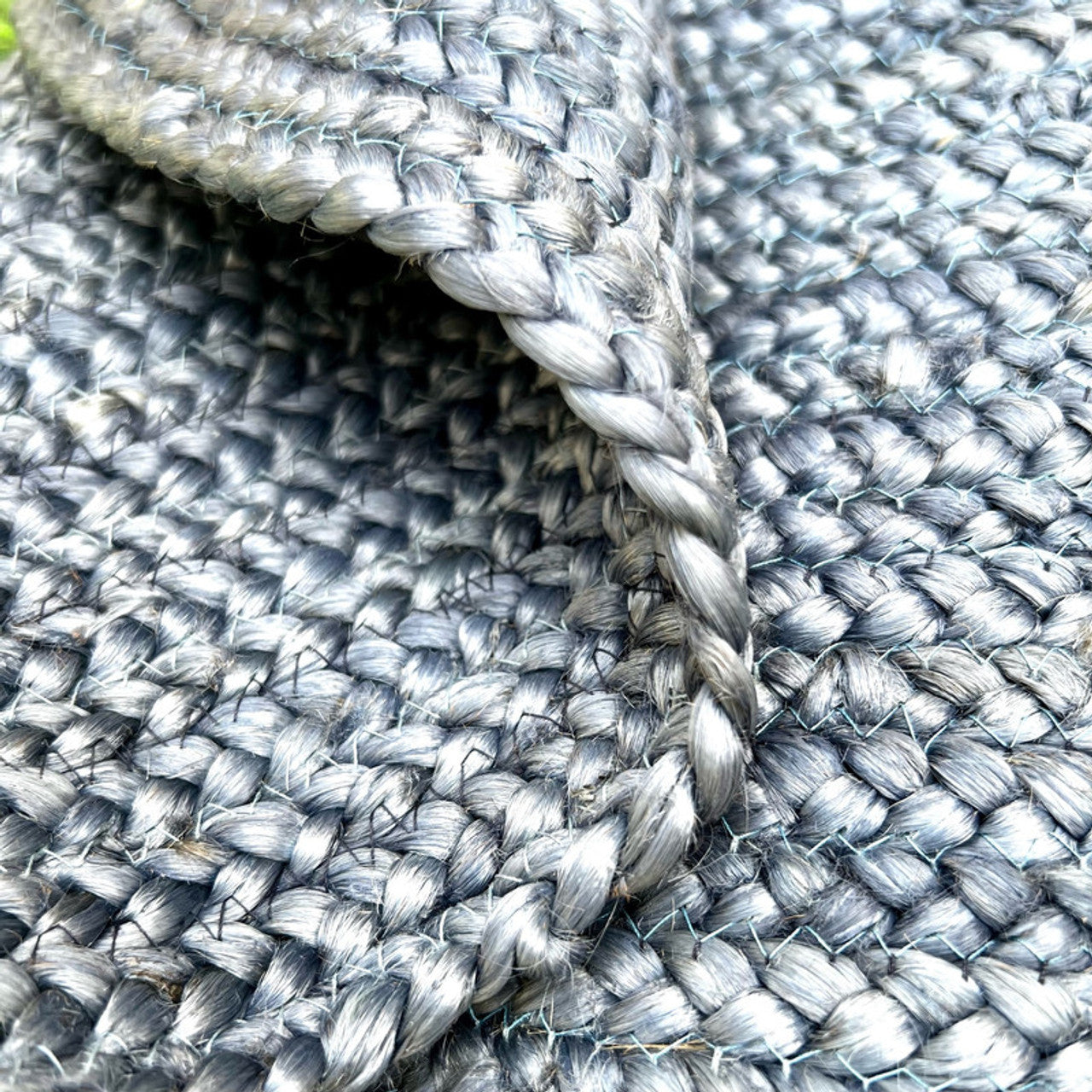 Round Natural Braided Blue Jute Rug - Image 4