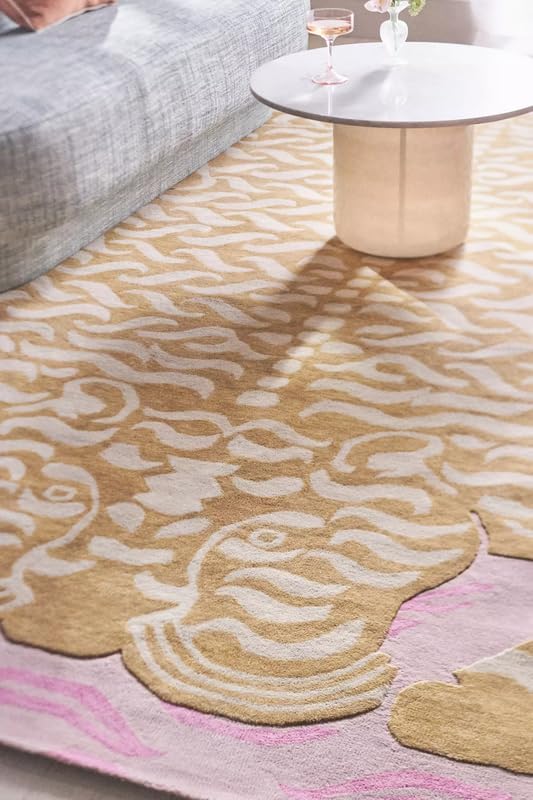 Pink Tiger Rug, Soft Wool Tiger Skin Pattern Non-Slip Carpet for Home Decor High Traffic Areas Living Room Playroom Kids Room - Image 2