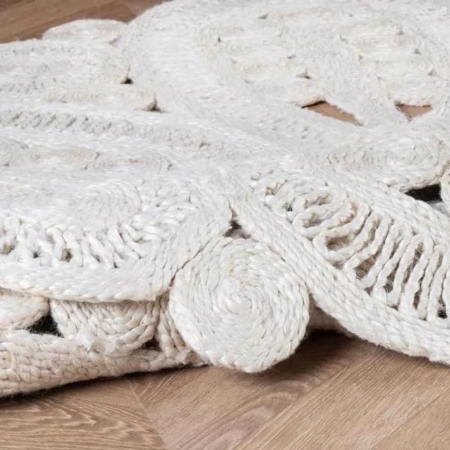 White Round Braided Farmhouse Jute Rug - Image 3