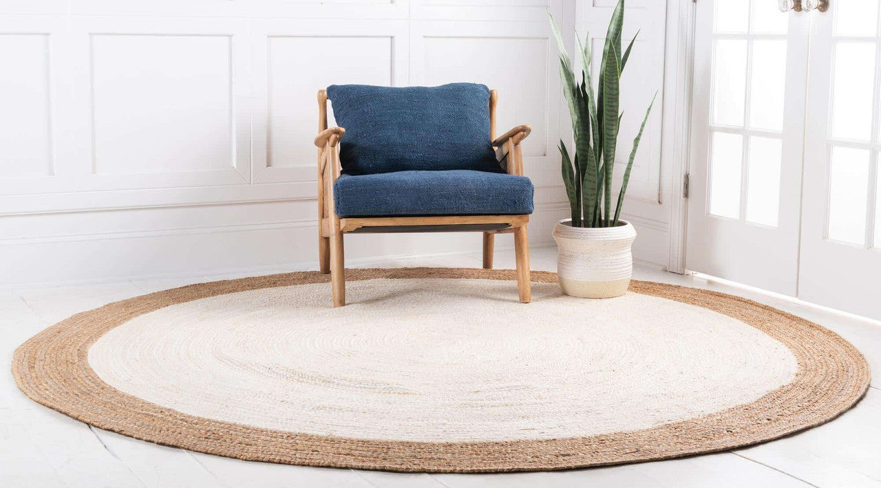 Natural Yarn - Round Rustic Vintage Beige Braided Jute Rug