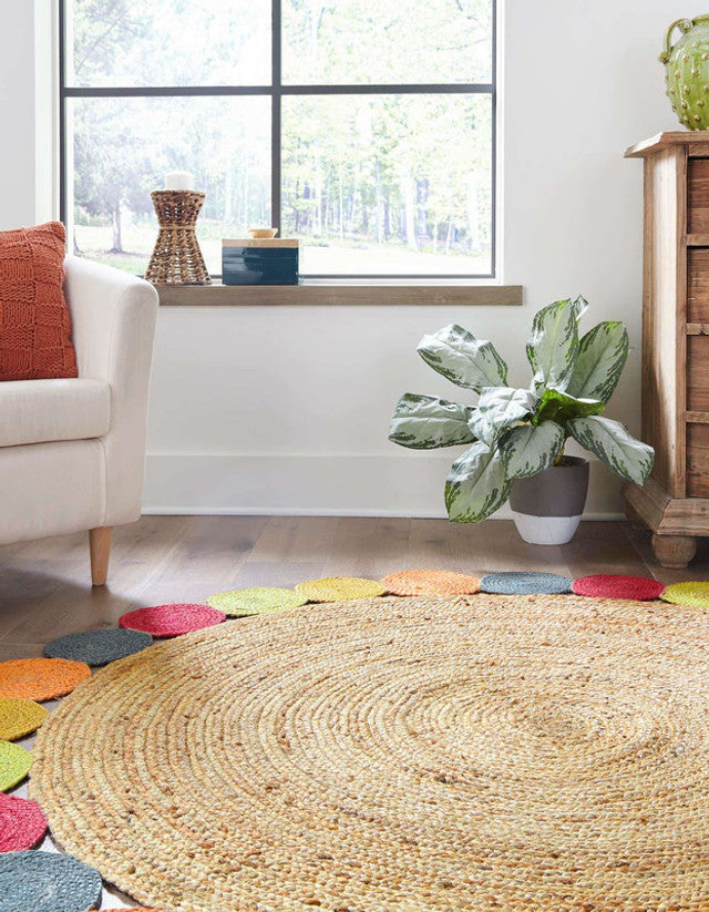 Round Multicolour Boho Charm Farmhouse Jute Rug