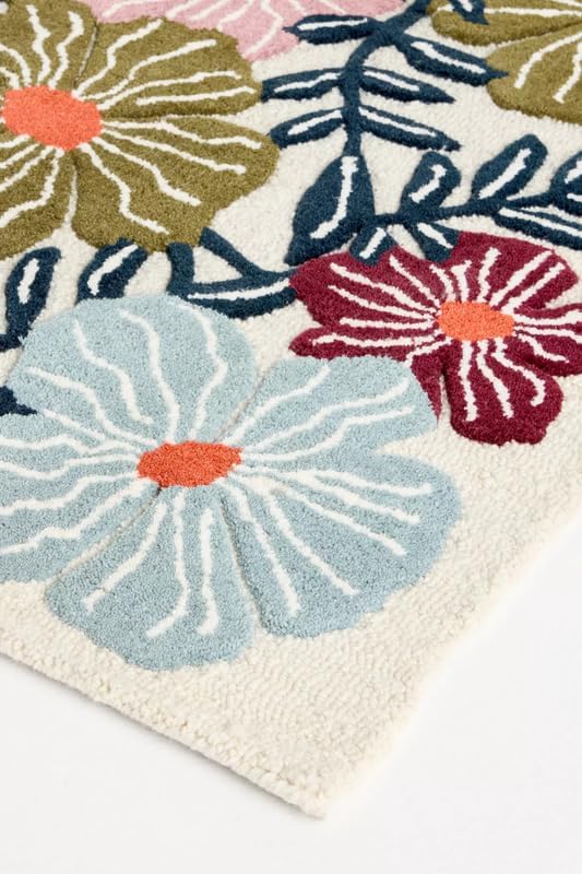 Hand-Tufted Area Rug Floral Design Wool Rug Soft & Durable Carpet for Living Room, Bedroom Dining Room Kitchen & Entryway - Image 2