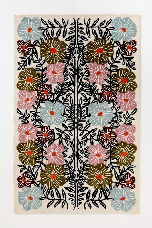 Hand-Tufted Area Rug Floral Design Wool Rug Soft & Durable Carpet for Living Room, Bedroom Dining Room Kitchen & Entryway