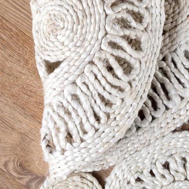 Round Handwoven Braided Jute Rug (White) - Image 2