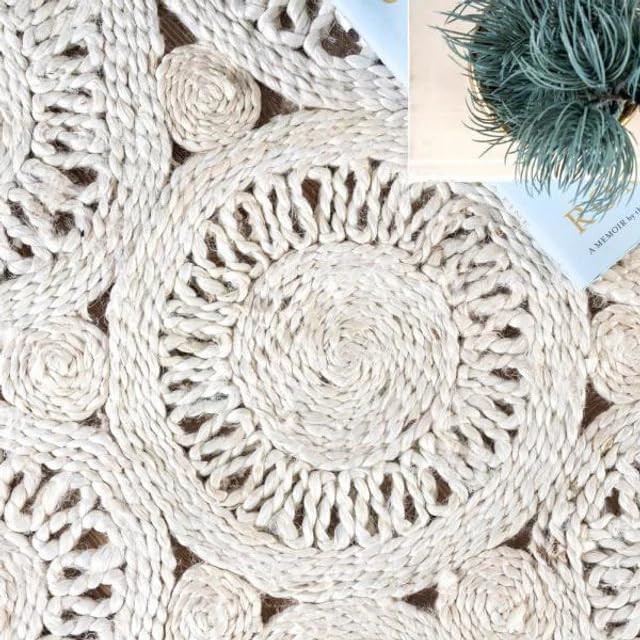 White Round Braided Farmhouse Jute Rug - Image 4