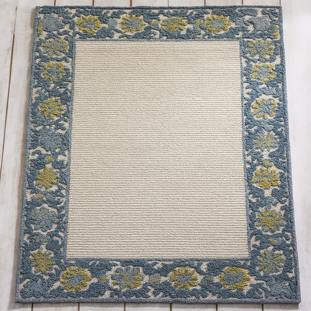 Myla Floral Frame Wool Rug Soft Carpet