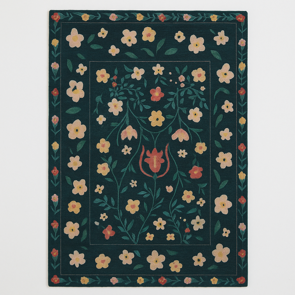 Washable Nordic Floral Layer Wool Rug Soft Carpet, Living Room,