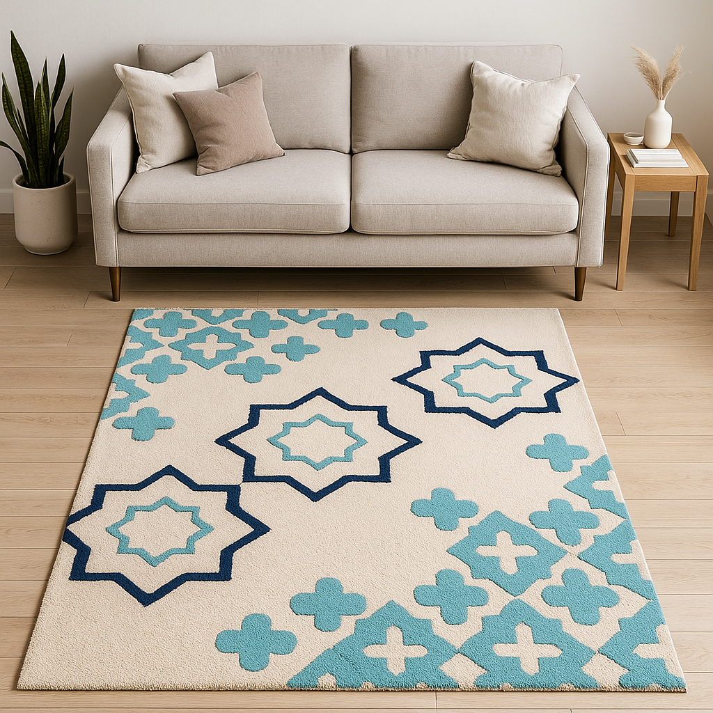 Modern Geomatric Wool Rug Soft Carpet Hand Tufted Light Taupe Rug - Image 2