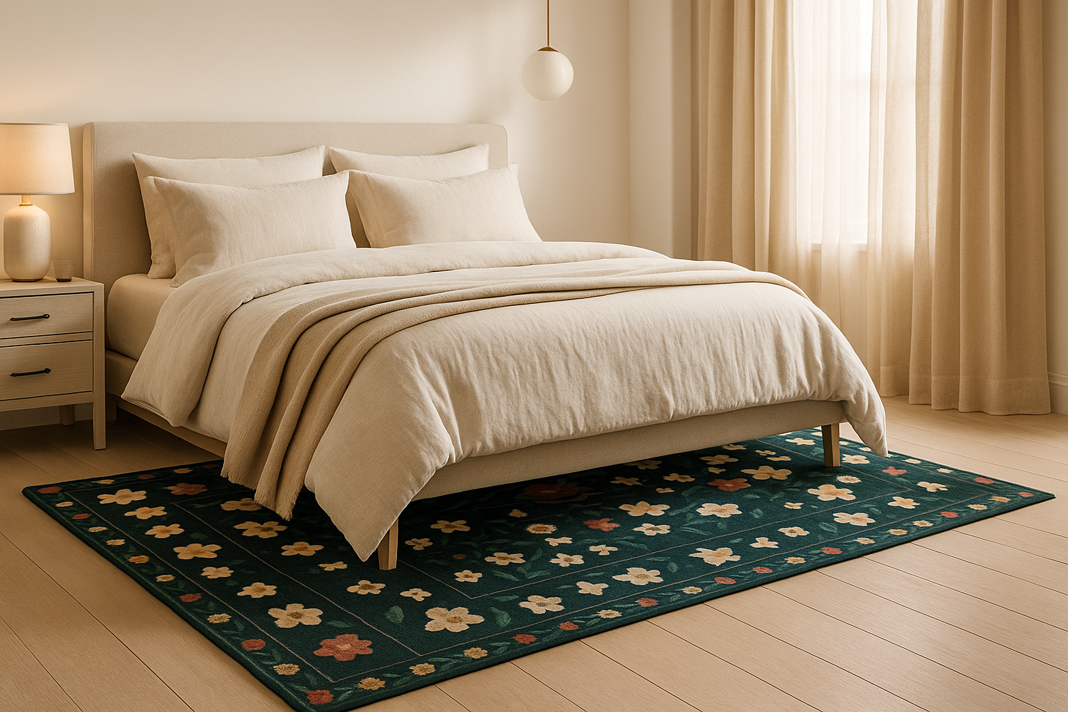 Washable Nordic Floral Layer Wool Rug Soft Carpet, Living Room, - Image 3