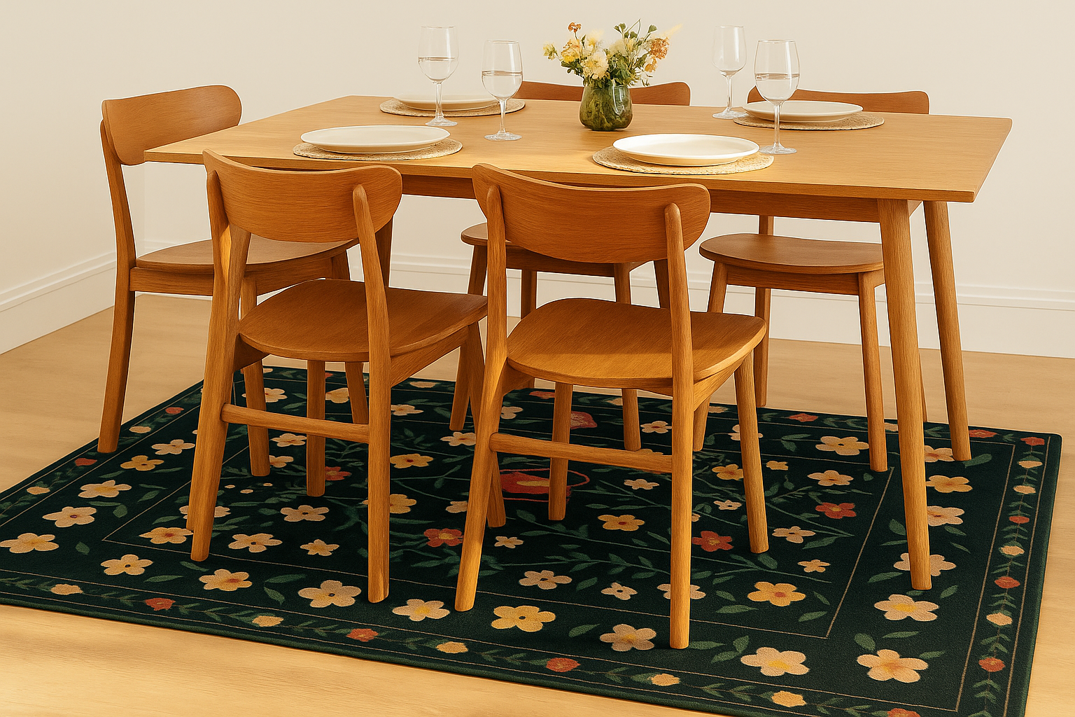 Washable Nordic Floral Layer Wool Rug Soft Carpet, Living Room, - Image 4