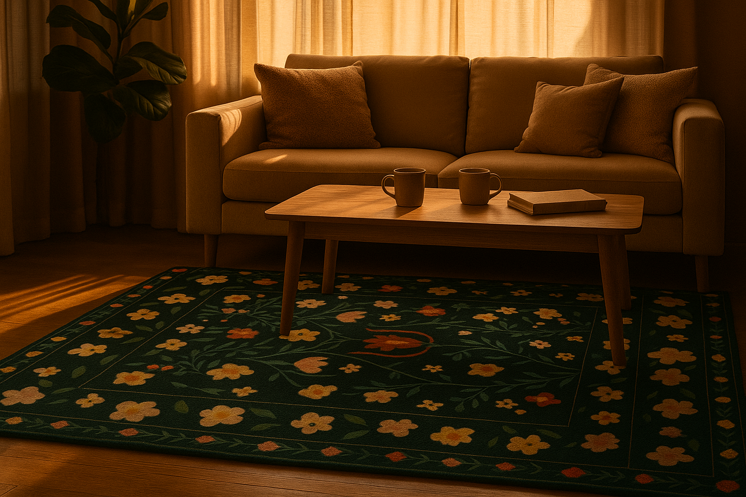 Washable Nordic Floral Layer Wool Rug Soft Carpet, Living Room, - Image 7