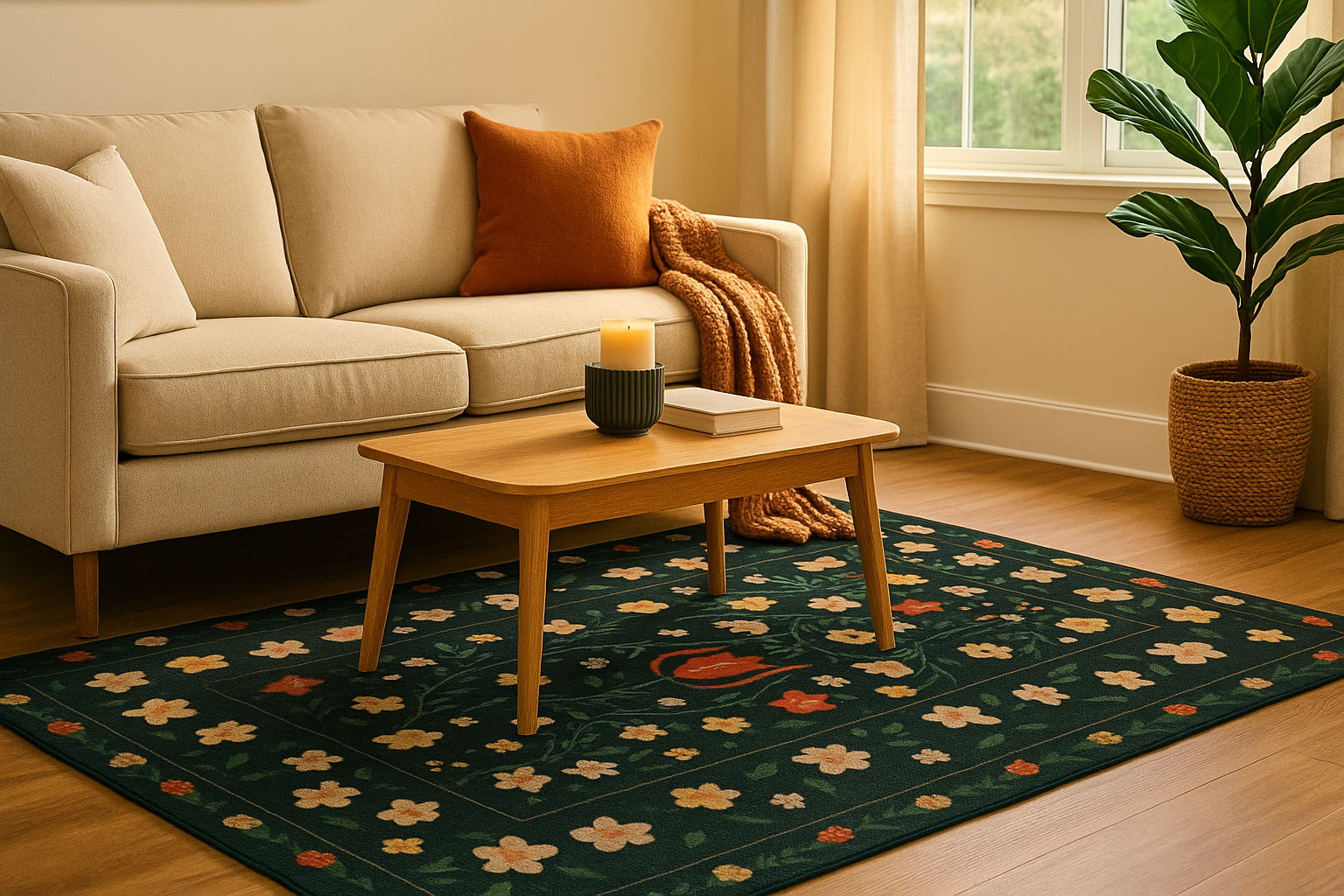 Washable Nordic Floral Layer Wool Rug Soft Carpet, Living Room, - Image 6