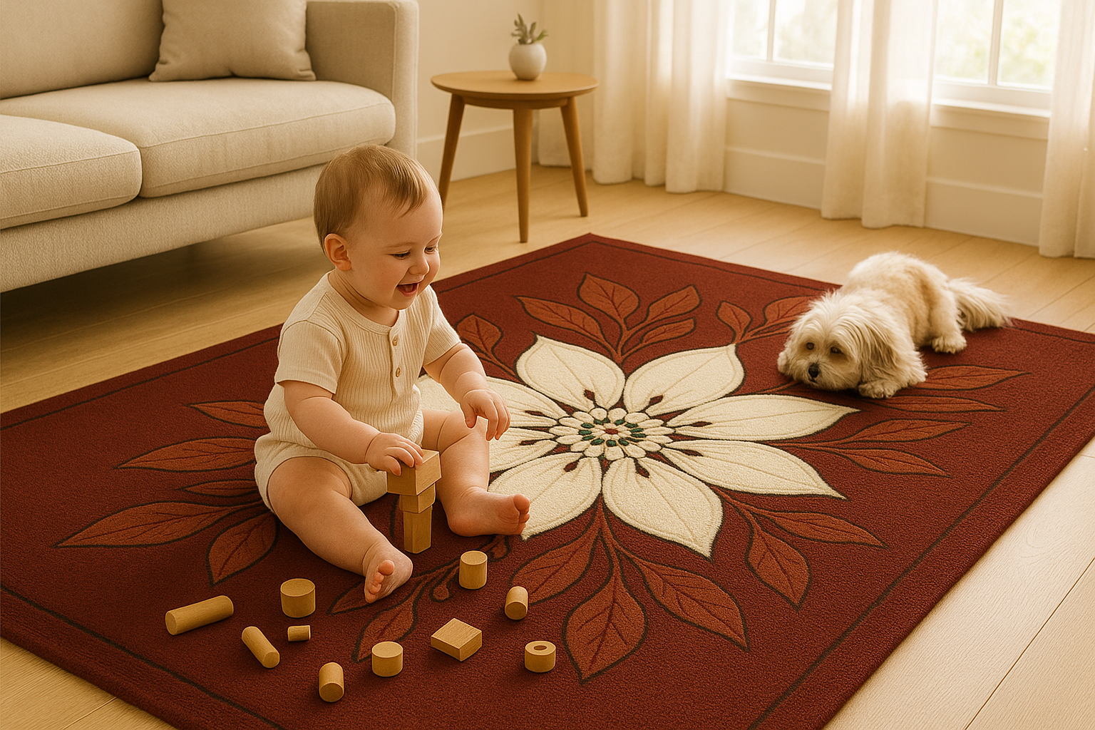 Hand-Tufted Brown Floral Print Wool Rug Soft Carpet Rugs , Living Room rugs - Image 7