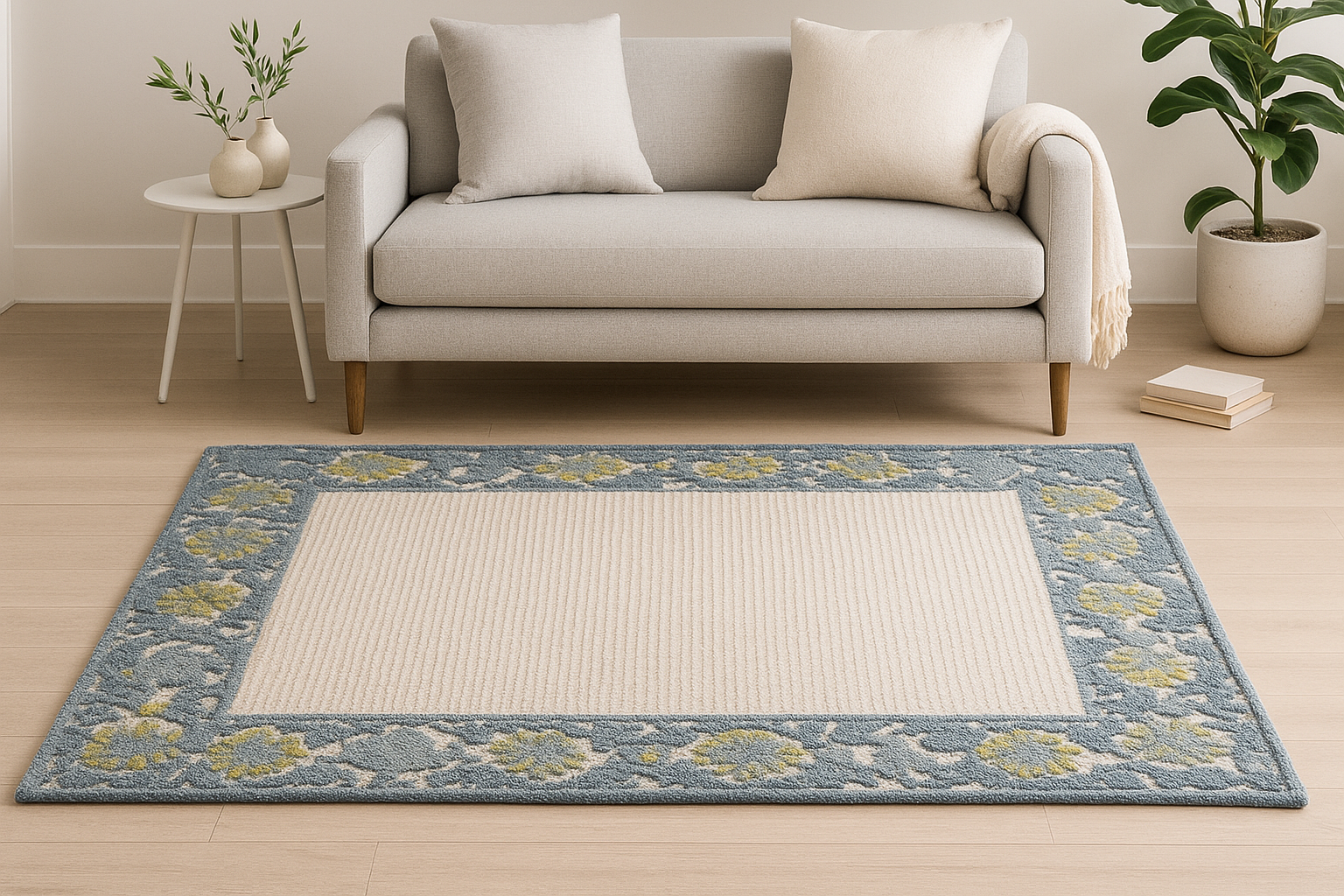 Myla Floral Frame Wool Rug Soft Carpet - Image 2