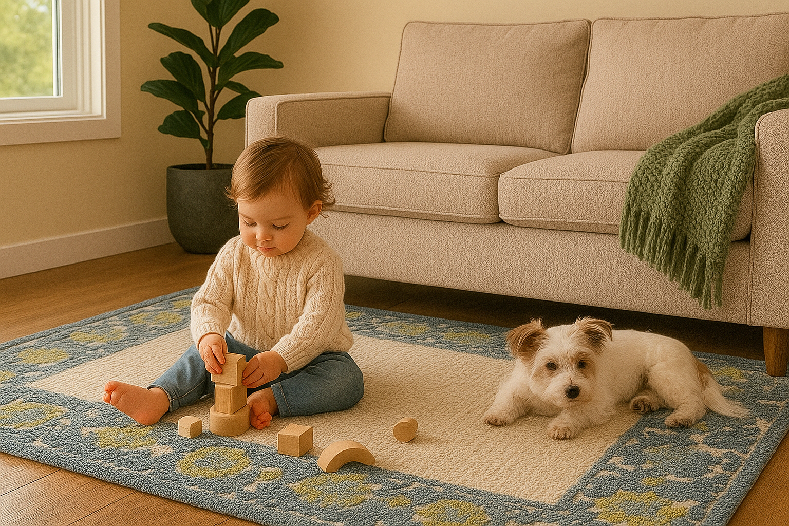 Myla Floral Frame Wool Rug Soft Carpet - Image 6