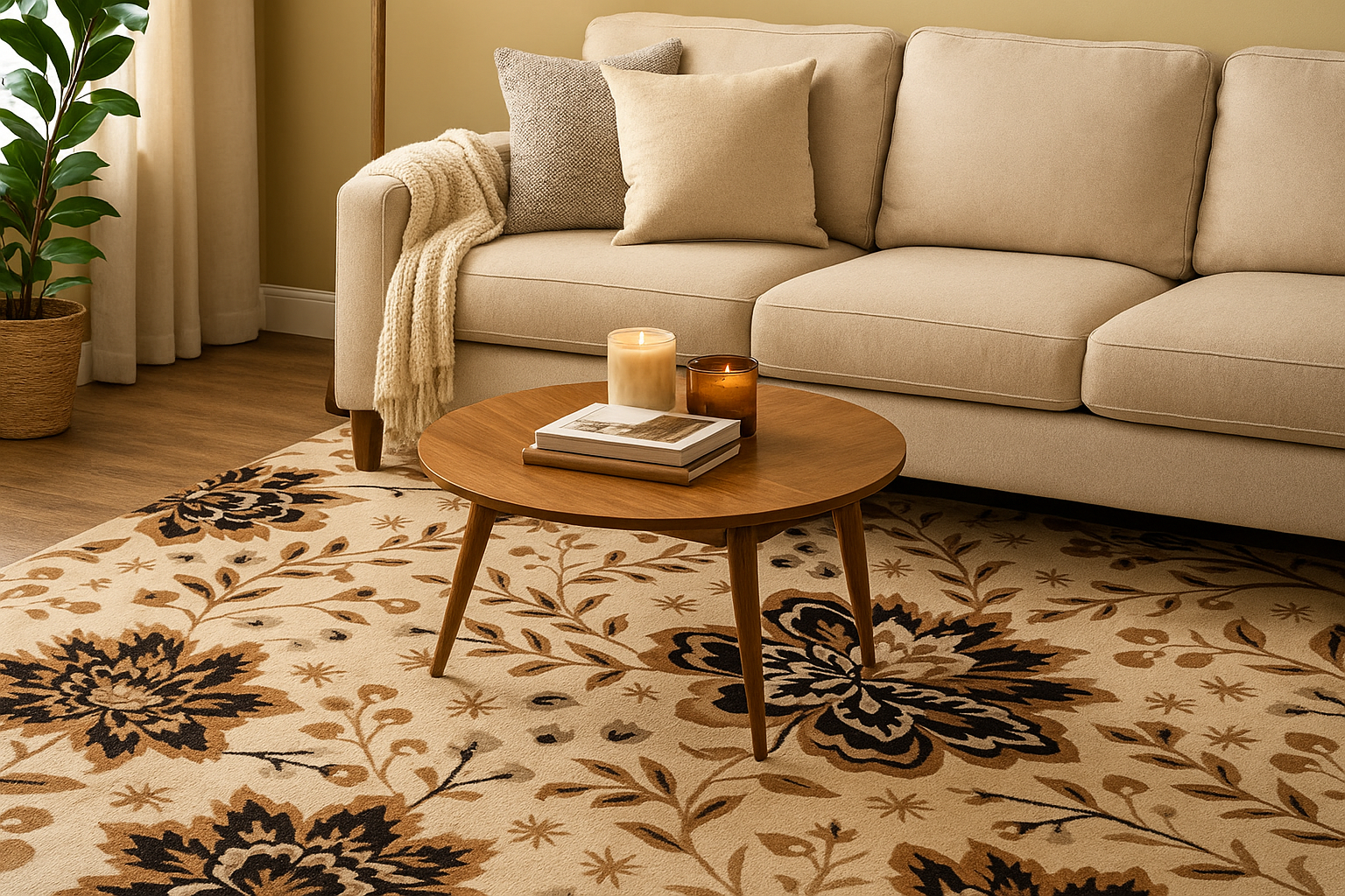 Hand Tufted Black Floral Wool Rug Soft & Wool Blend Carpet - Image 4