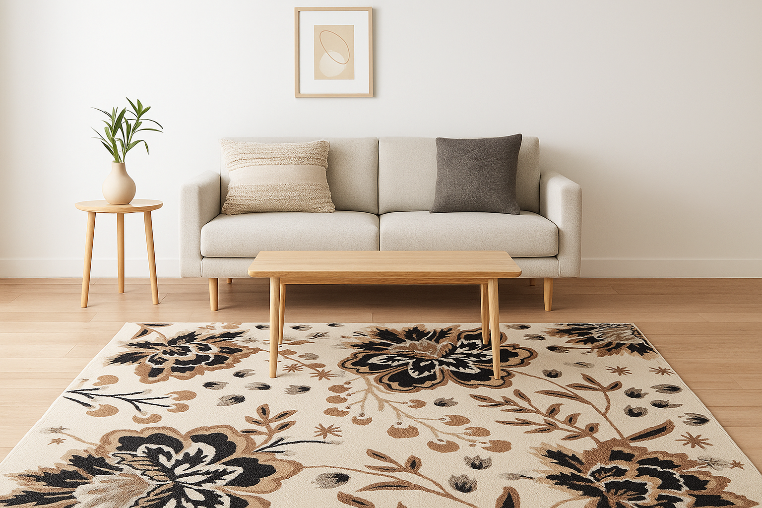 Hand Tufted Black Floral Wool Rug Soft & Wool Blend Carpet - Image 2