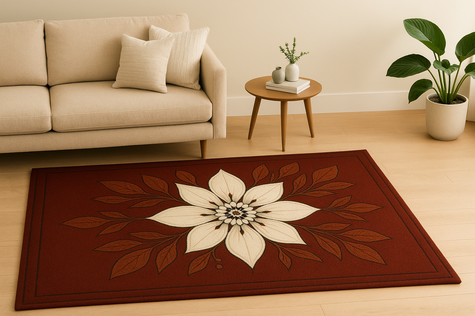Hand-Tufted Brown Floral Print Wool Rug Soft Carpet Rugs , Living Room rugs - Image 4