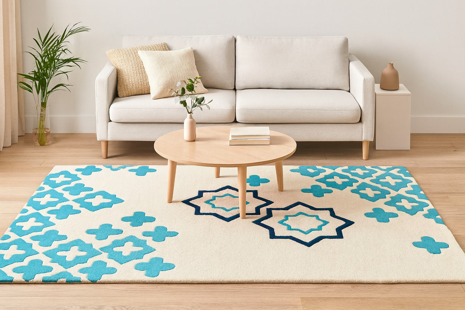 Modern Geomatric Wool Rug Soft Carpet Hand Tufted Light Taupe Rug - Image 6