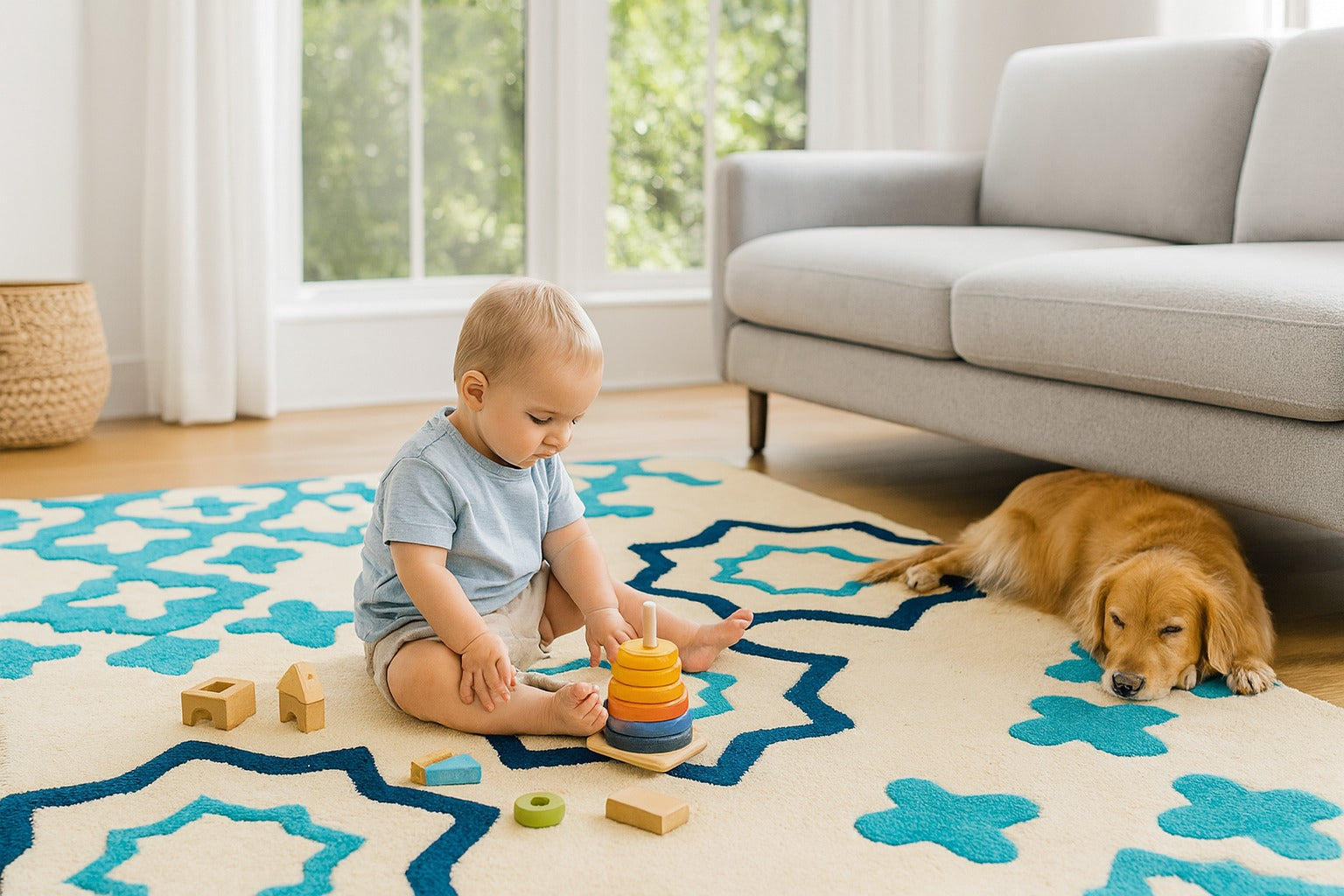 Modern Geomatric Wool Rug Soft Carpet Hand Tufted Light Taupe Rug - Image 4