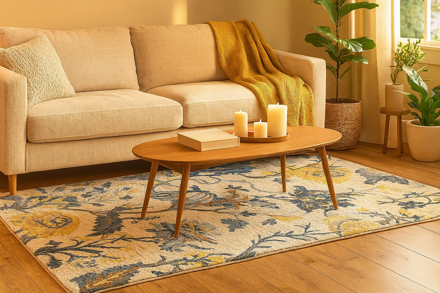 Avanti-Jacobean Gold and Wool Rug Soft Carpet Blue Multi Rug - Image 2