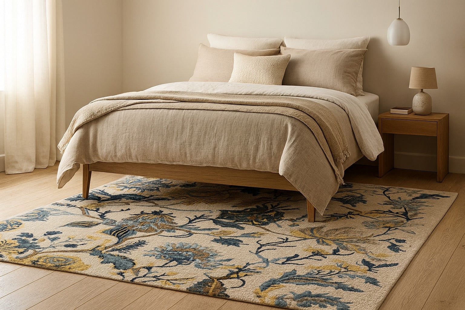 Avanti-Jacobean Gold and Wool Rug Soft Carpet Blue Multi Rug - Image 3