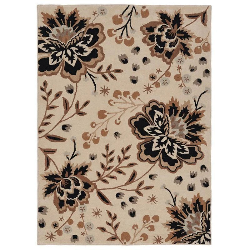 Hand Tufted Black Floral Wool Rug Soft & Wool Blend Carpet - Image 9