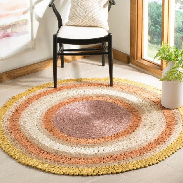 Round Gold / Multi Boho Charm Farmhouse Jute Rug