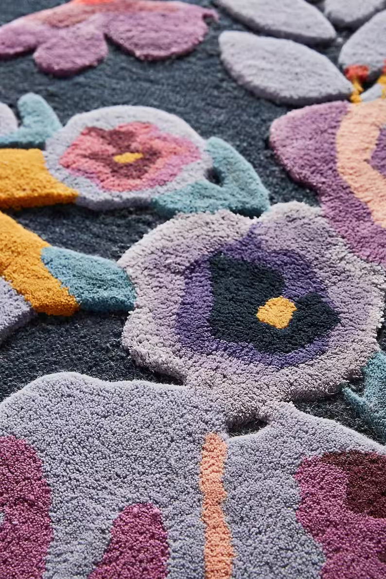 Dark Shade Irregular Multicoloured Flower Rug 100% Imported Blended Wool - Image 3