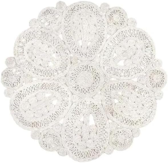 Round Handwoven Braided Jute Rug (White)