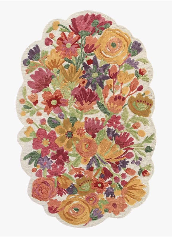 ODETTE RUGS Handmade Floral Area Rug Elegant Wool Flower Garden Design Rug Thick Durable Carpet for Entryways Living Room Bedroom Dining Room