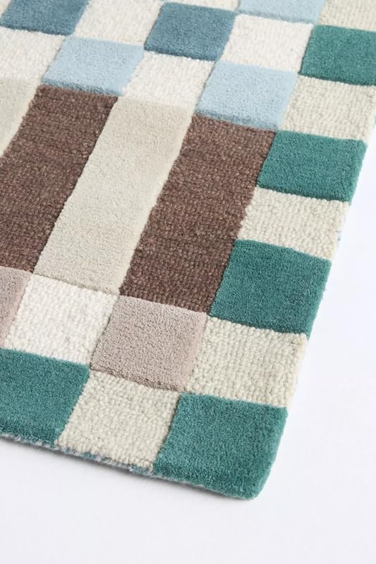 Hand-Tufted Checkered Area Rug Soft Wool Modern Rug Durable Geometric Pattern Non-Slip Carpet for Home Decor High Traffic Areas Living Room Dining Room Bedroom - Image 8