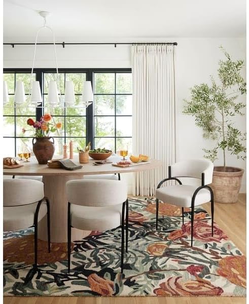 ODETTE RUGS Handmade Floral Area Rug Elegant Wool Flower Garden Design Rug Thick Durable Carpet for Entryways Living Room Bedroom Dining Room - Image 7