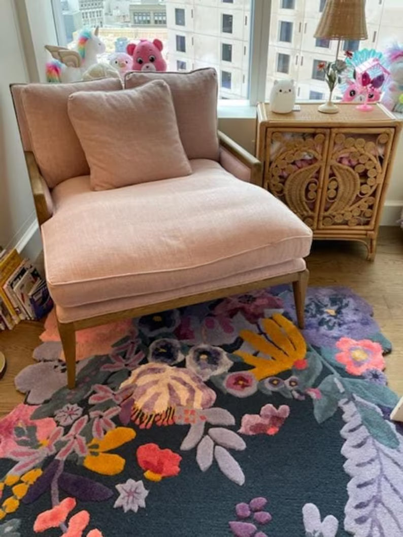 Dark Shade Irregular Multicoloured Flower Rug 100% Imported Blended Wool - Image 5