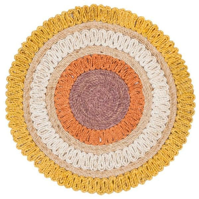 Round Gold / Multi Boho Charm Farmhouse Jute Rug - Image 2