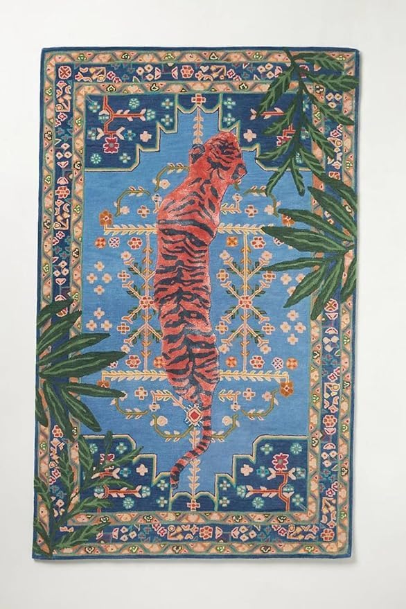 Contemporary Botanical Design Tiger Print Rug