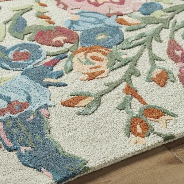 ODETTE RUGS Handmade Floral Area Rug Elegant Wool Flower Garden Design Rug Thick Durable Carpet for Entryways Living Room Bedroom Dining Room - Image 20