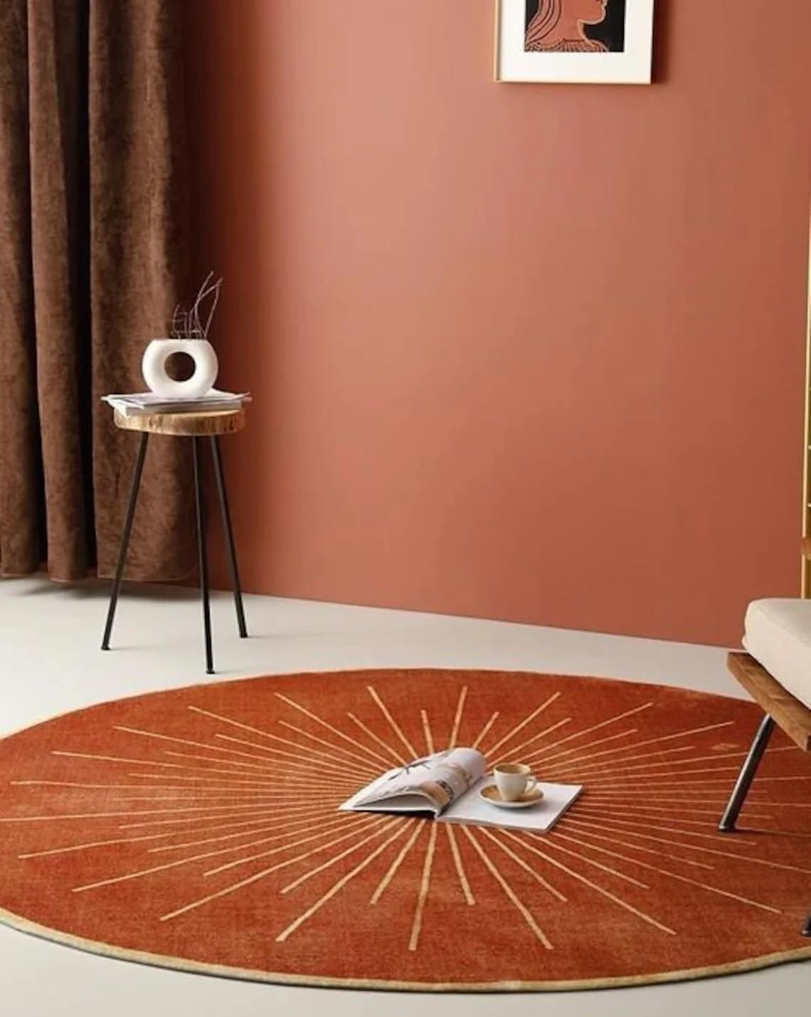 Round Sun Design Tufted Rug - Image 2