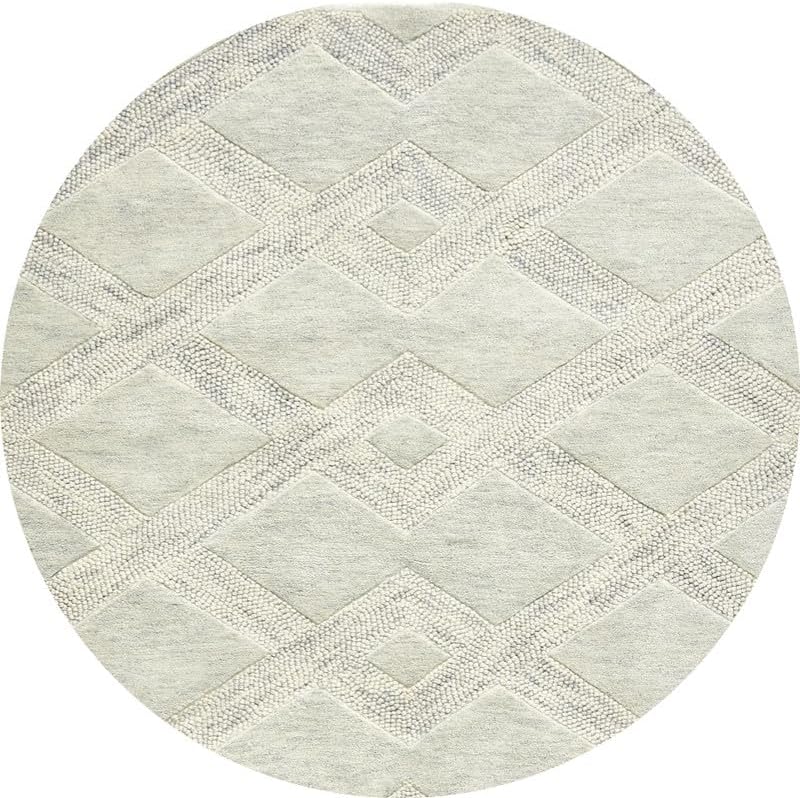 ODETTE RUGS Hand-Tufted Textured Area Rug Soft Wool Modern Rug Durable Geometric Pattern Non-Slip Carpet for Home Decor High Traffic Areas Living Room Dining Room Bedroom (Round)
